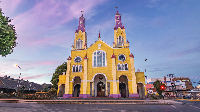 Yellow church against sky