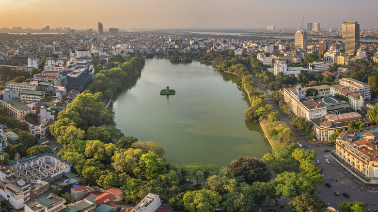 Hanoi Hoan Kiem Lake emarld green lush trees