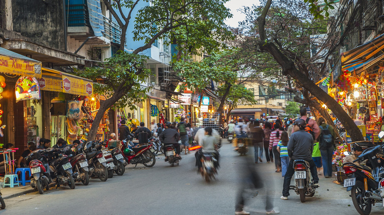 Old Quarter Hanoi Vietnam busy nightlife markets