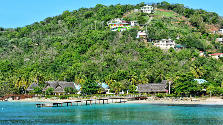 tropical island and wooden dock