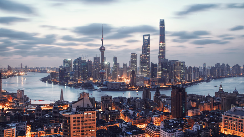 Aerial of Shanghai skyline