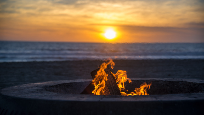 Sunset campfire at Dockweiler State Beach in LA County