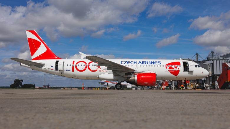 parked Czech Airlines-branded plane