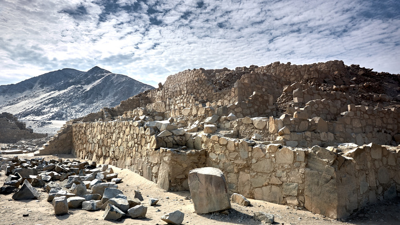 The ancient stone pyramids of Caral, an ancient city in Peru