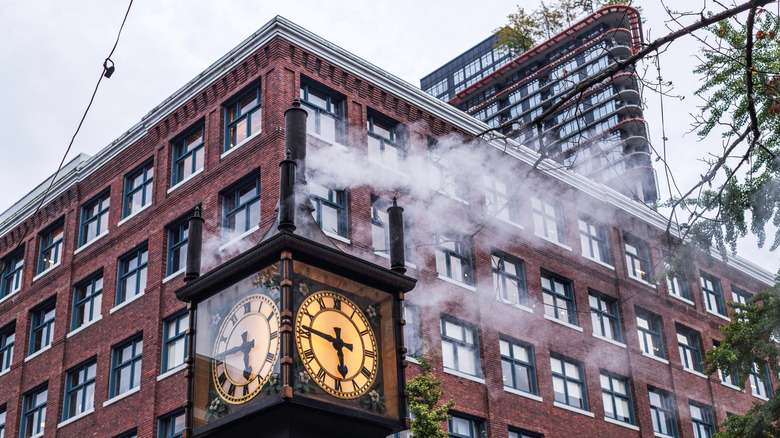 old clock and brisk building in gastown vancouver