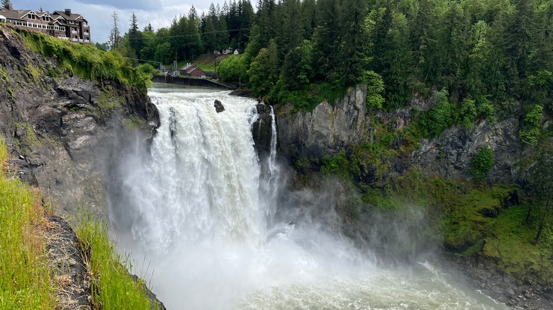 Salish Lodge behind Snoqualmie Falls