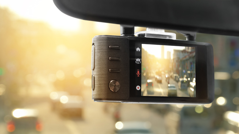 A dash cam in the car 