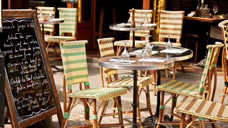 Tables at outdoor cafe in France