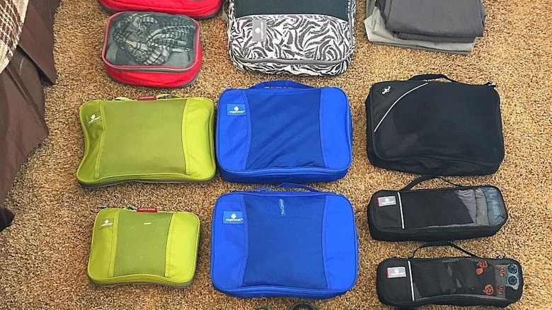 Assorted colorful packing cubes