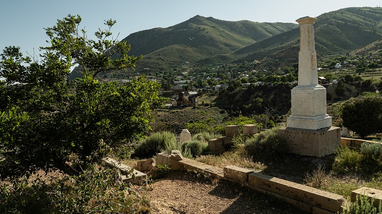 A cemetery on a hill in Virginia City