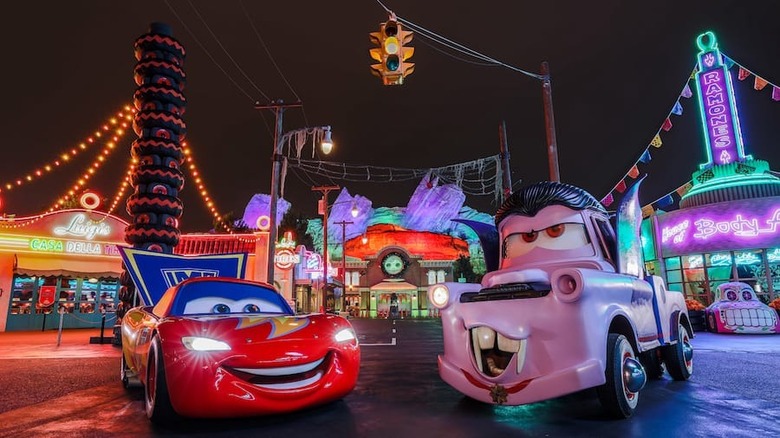 Lightning McQueen and Mater in Cars Land at Halloween