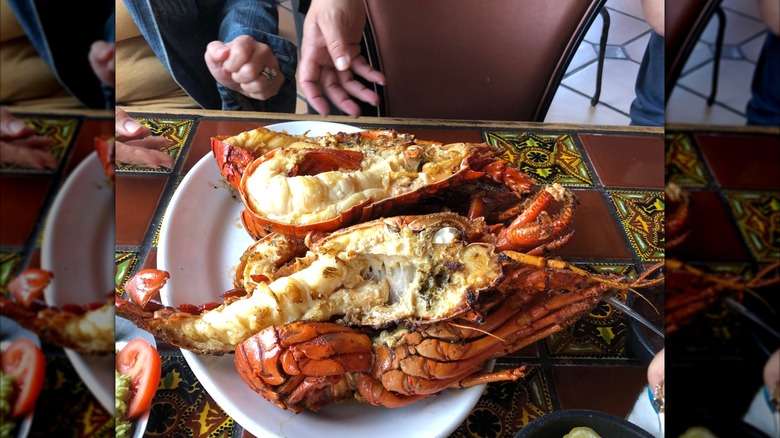 A huger lobster meal in a restaurant