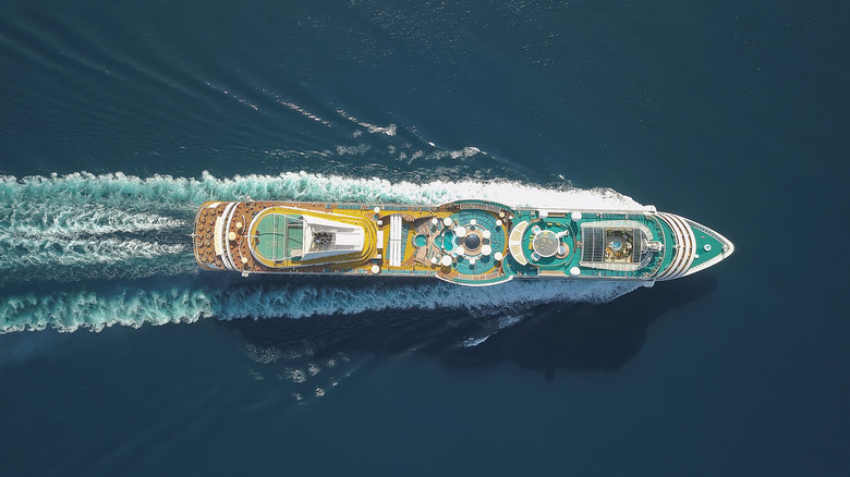 Bird's-eye view of a sailing cruise ship