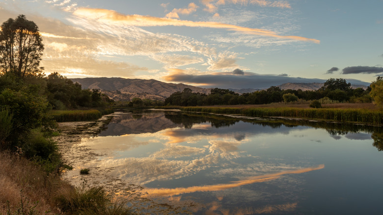 Beautiful sunset over Lake Solano, California.