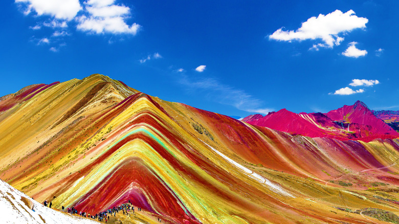 Rainbow Mountain with blue skies