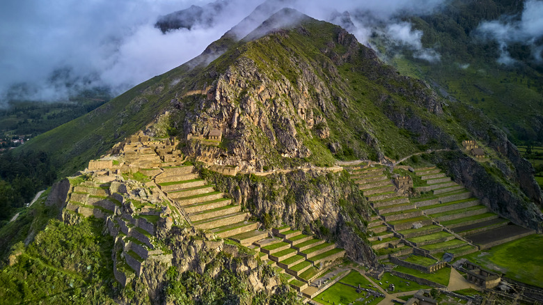 terraced Ollantaytambo mountain in Peru