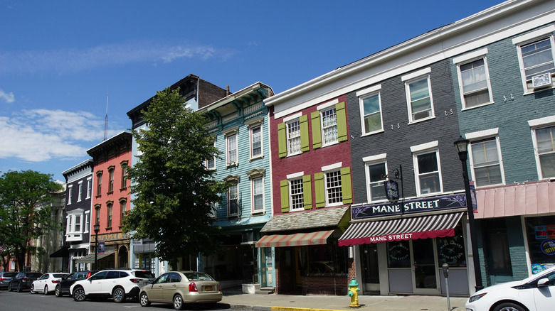 colorful old brick buildings on main street