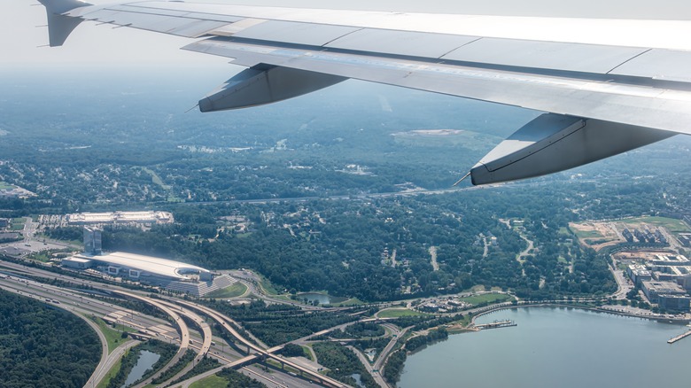 Plane flying above Washington D.C.