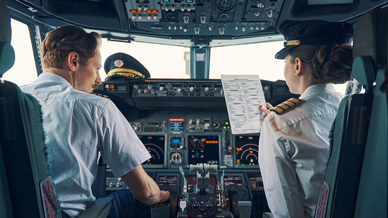 Captain and co-pilot in cockpit