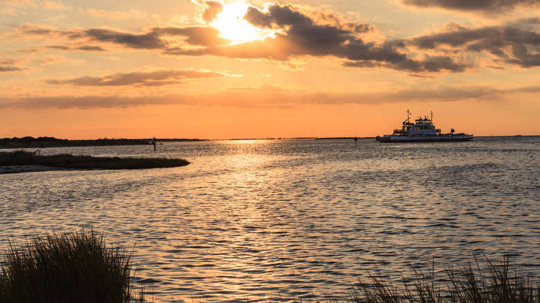 Ocracoke ferry at sunset