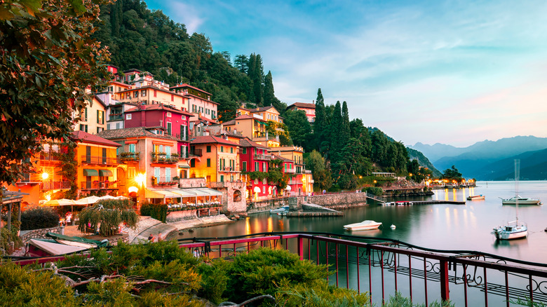 Buildings and trees around Lake Como