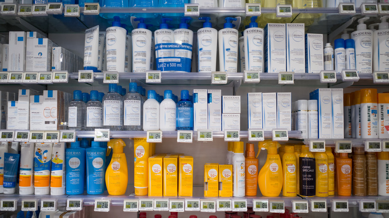 Products on French pharmacy shelf