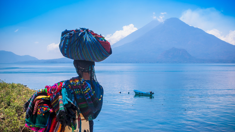 Mayan woman overlooking Lake Atitlán