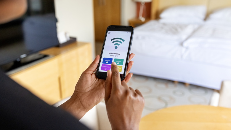 Person connecting to hotel Wi-Fi