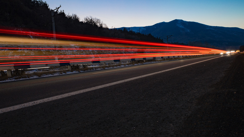 light traces of cars at dusk