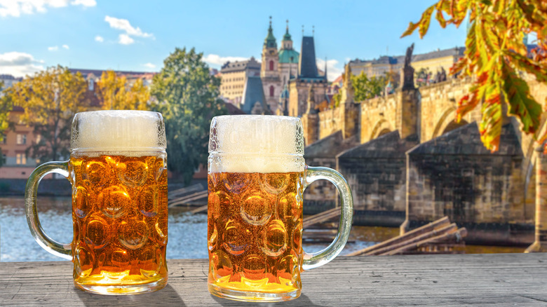 Czech beer Prague Castle background