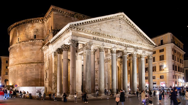 Pantheon portico columns at night