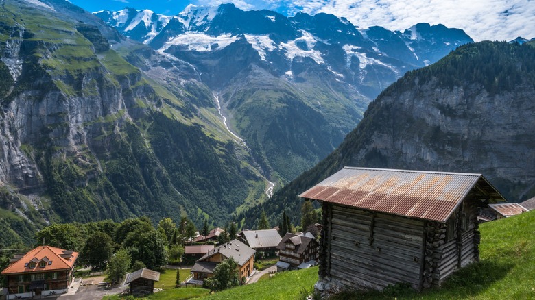 Wooden houses in mountain village