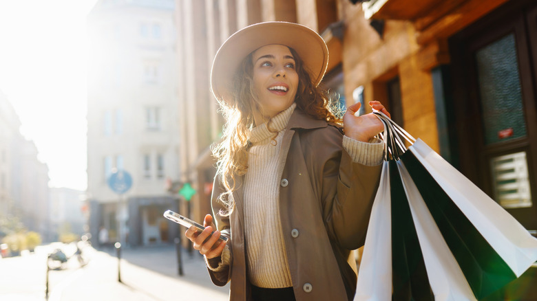 Woman shopping in Europe