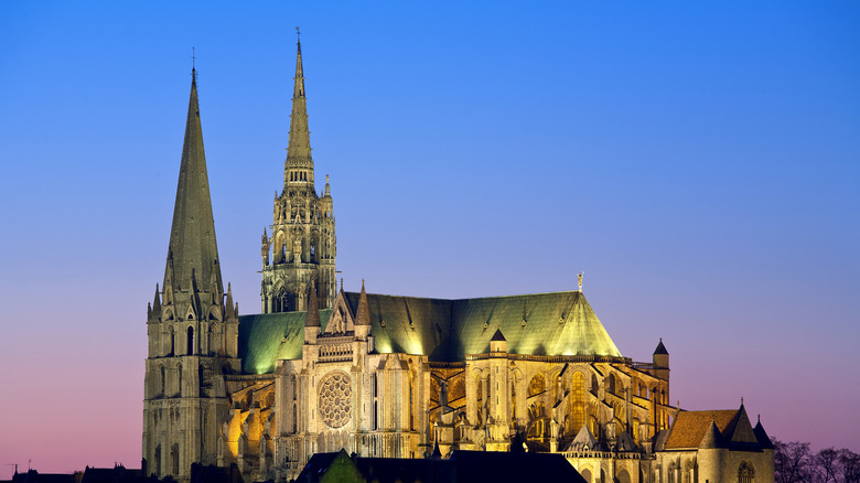 Chartres cathedral illuminated at night