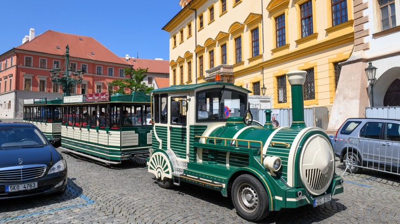 Prague tourist train cobbled streets