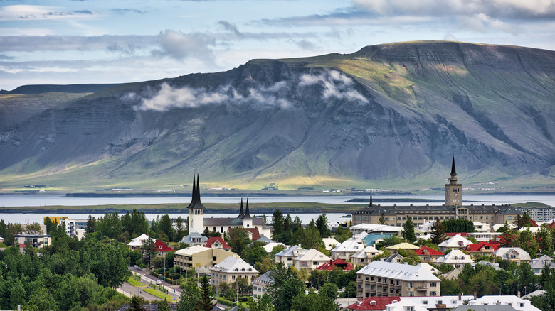 city skyline and mountains in reykjavik Iceland