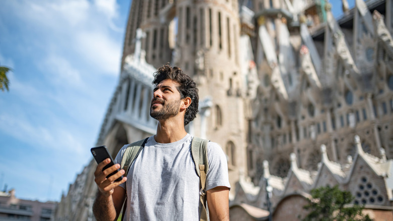 Man with cellphone in Spain