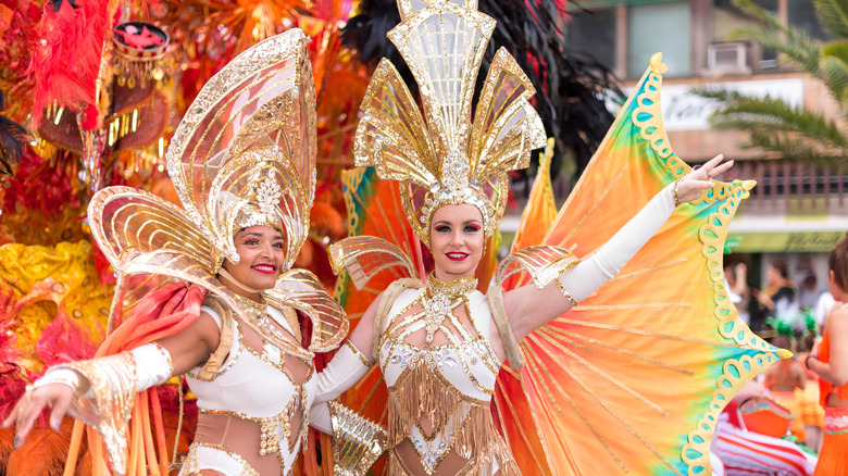 Two women in Carnival costumes in Tenerife, Spain.