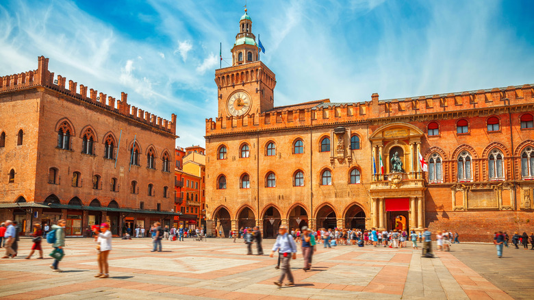 People walking in Italian piazza