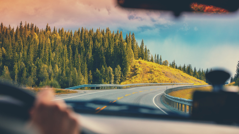 Traveler driving through Norwegian road