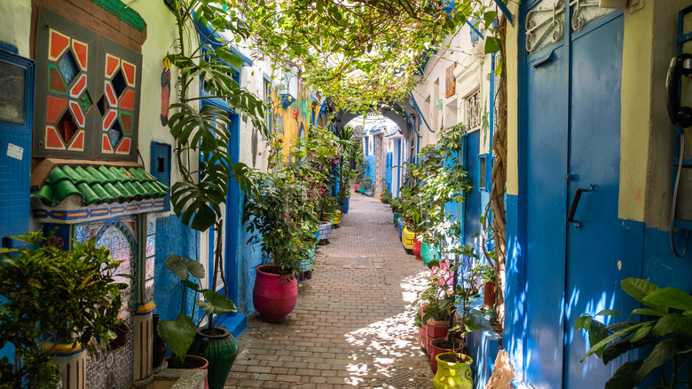 Colorful doorways on a Tangier street