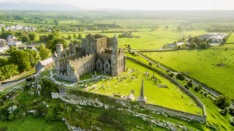 An aerial view of the Rock of Cashel in Ireland.