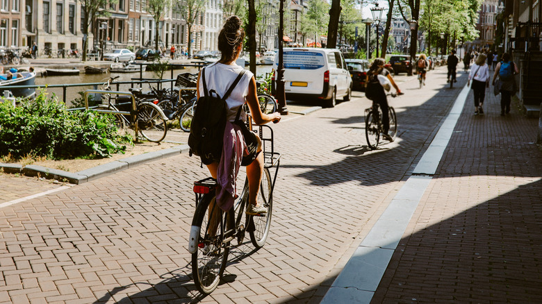 woman cycling in Amsterdam