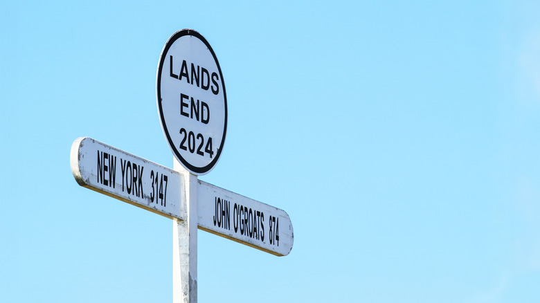 White signpost at Land's End in England