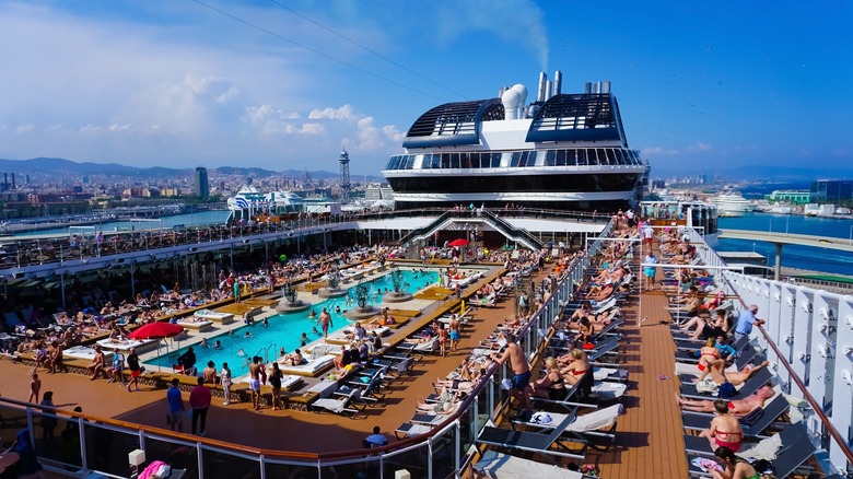 Pool on cruise ship in Barcelona