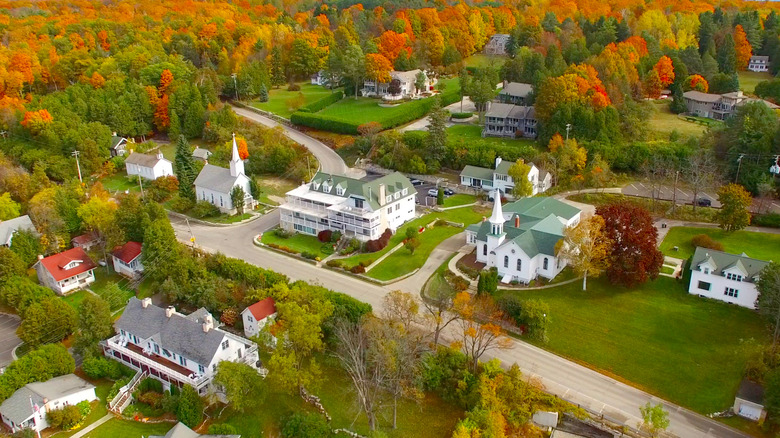 aerial sister bay wisconsin fall