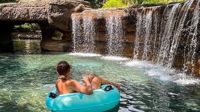 woman in pool float