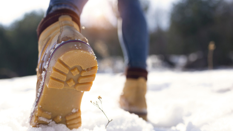 Walking in the snow in boots