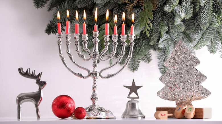 Menorah and mini Christmas tree