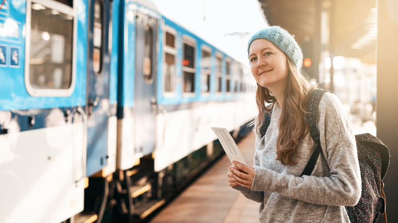 Passenger waiting on train platform